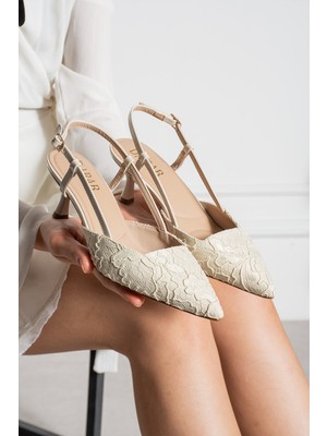 Dabab Shoes Julıe Kadın Dantel Dokulu Sivri Burun 5 cm Topuklu Slingback Ayakkabı