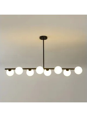 Vivense Beste Sıralı Beyaz Camlı Siyah Avize, Sekizli