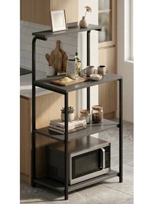 Pratico Bango 4 Raflı Çok Amaçlı Stand Antrasit 60X40 cm – Kahve Köşesi, Mutfak ve Banyo Organizer Raf
