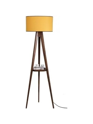 Vivense Sehpalı Tripod Silindir Abajurlu Ceviz Lambader, Hardal