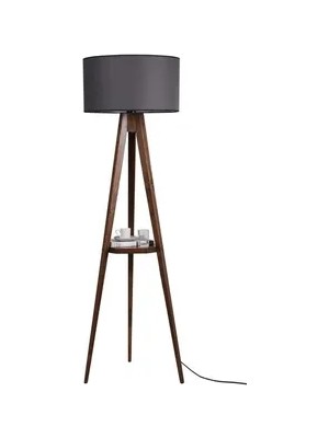 Vivense Sehpalı Silindir Koyu Gri Abajurlu Tripod Lambader, Ceviz