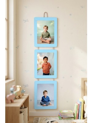 Studyo Plus 3’lü Ahşap Fotoğraf Çerçevesi 15X21 cm – Ipli Askılı 3 Dikey Mdf – Bebek & Çocuk Odası Duvar Dekoru
