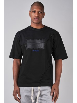 Ex-pent Kısa Kollu Siyah Renkli Düz Kesim, Baskılı T-Shirt