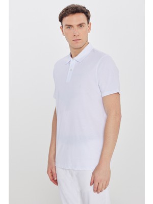 Altınyıldız Classics Erkek Beyaz %100 Pamuk Standart Fit Normal Kesim Polo Yaka Tişört