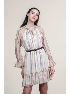 MissVina Tül Şifon Kemerli Elbise 50383