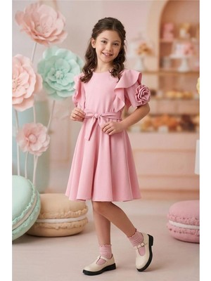 Pina Kids Kız Çocuk Güllü Kısa Kollu Elbise ELB2014