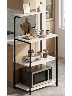 Pratico Bango 4 Raflı Çok Amaçlı Stand Beyaz 60X40 cm – Kahve Köşesi, Mutfak ve Banyo Organizer Raf