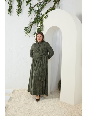 Aker Haki Jakarlı Bağlama Detaylı Elbise