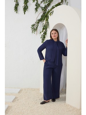 Aker Lacivert Şal Yaka Bluz