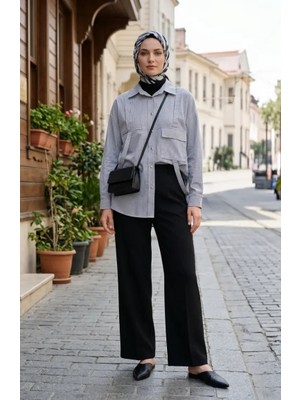 Sefa Merve Çizgili Düğmeli Gömlek 71414-02 Lacivert