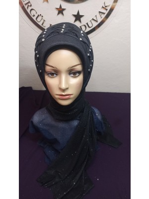 Simli Sıyah Hürrem Model Duvak,hazır Duvak,düğün,hazır Şal,hazır Türban,abiye Şal,sünnet,nişan,söz