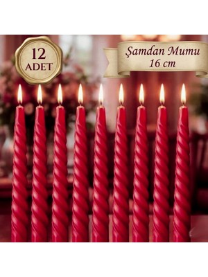 Neler Geldi Neler 12 Adet Kıvrımlı Şamdan Mumu Kırmızı 16 cm | Dekoratif Uzun Mum Seti