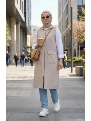 Sefa Merve Kapüşonlu Kapitone Fermuarlı Yelek 71309-01 Bej