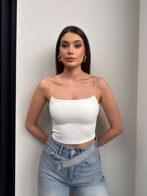 Esra Helvacı Taş Baskılı Ince Askılı Crop