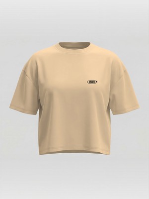 Broco Kadın Oversize Basic Yumuşak Kumaş Basic Crop T-Shirt