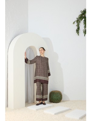 Aker Kahverengi Desenli Tunik