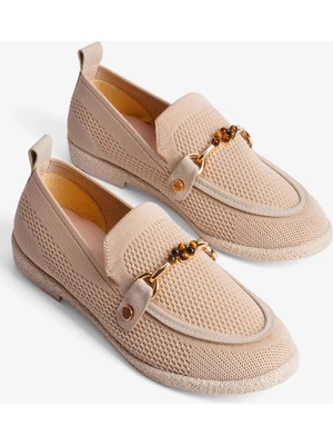 Mubiano Kadın Triko Loafer Babet Gold Detaylı Ares Bej