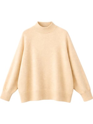 Mixray 7003 Kadın Oversize Dik Yaka Basic Triko Kazak Camel
