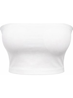 Mixray 2082 Kadın Straplez Basic Crop Top Bluz Beyaz