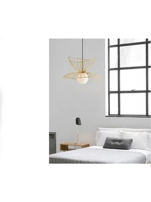 Vivense Hande Mimari Tasarım Beyaz Camlı Eskitme Gold Kasalı Kafes Avize