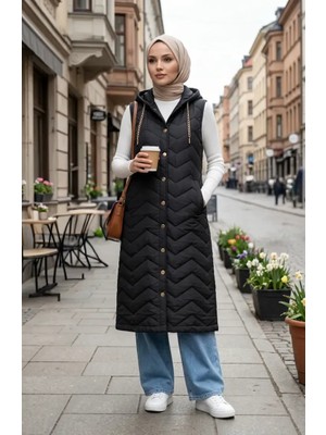 Zincir Detaylı Kapitone Yelek 71310-01 Siyah