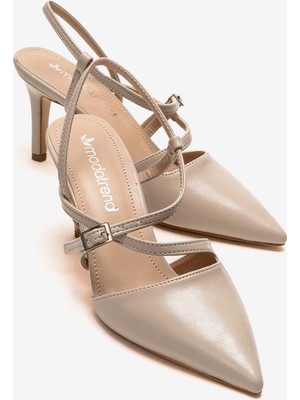 Ccway Kadın Çapraz Topuklu Sandalet Bej Kırışık