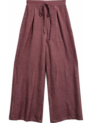 Mixray 4890 Kadın Bağcıklı Dökümlü Palazzo Pantolon Bordo