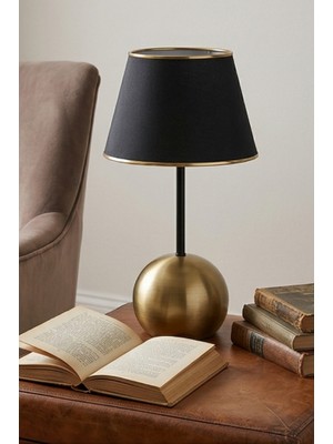 Art&Gift Dora Eskitme Gold Metal Ayaklı Abajur Siyah Başlıklı Vintage Gece Lambası