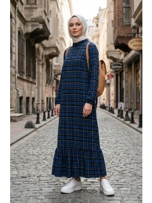 Kolu Lastikli Kareli Oduncu Elbise 2248-02 Saks