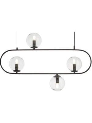 Vivense Modern Sultan Avize Dörtlü Siyah Kasalı Şeffaf Camlı