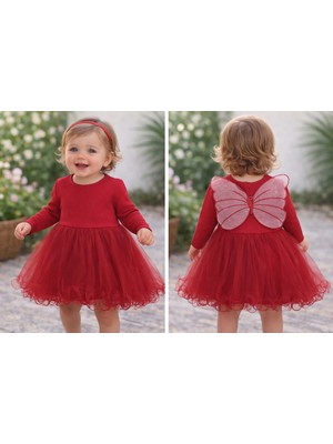 Bilge Trend Kanatlı Tütü Etekli Kız Bebek Parti , Doğum Günü , Bayramlık Elbise