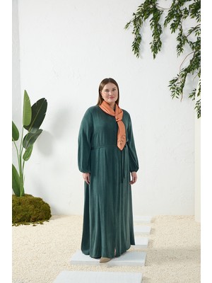 Aker Yeşil Lastikli Gömlek Yaka Elbise