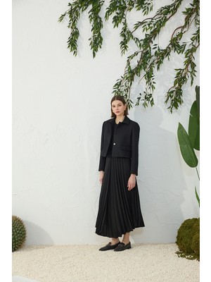 Aker Siyah Asimetrik Piliseli Etek