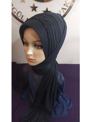 Simli Siyah Üçlü Geçiş Tek Sıra Işelemeli Duvak,hazır Duvak,düğün,hazır Şal,hazır Türban,abiye Şal,sünnet,nişan,söz