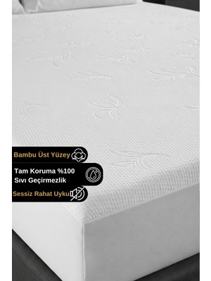 Senpai Safir Bambu Sıvı Su Geçirmez Tek Çift Kişilik Yatak Alezi Koruyucu Çarşaf Sessiz Fitted Full Kenar