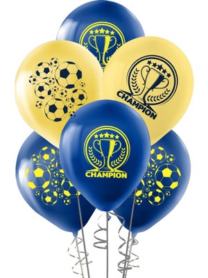 Muka Pastel Balon Baskılı 12 Inç 30 cm 100 Adet -Sarı Lacivert Champion -