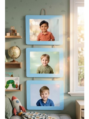 Studyo Plus “3’lü Ipli Ahşap 15X21 cm Yatay Fotoğraf Çerçevesi – Duvar Dekoru – Çocuk & Bebek Odası Dekoratif