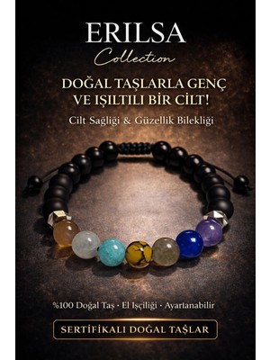 Erilsa Sertifikalı Cilt Sağlığı Güzellik Bilekliği - Kuvars Akuamarin Amazonit Ametist Akik Labradorit Taşı