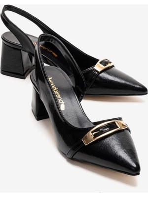 Ccway Kadın Yan ve Arkası  Açık Topuklu Sandalet Siyah Kırışık