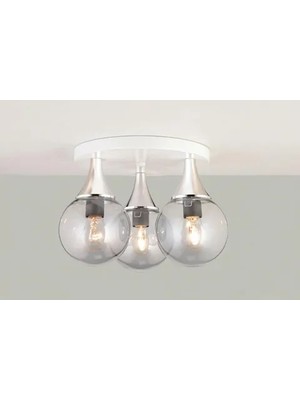 Vivense Tavana Yakın 3 Şeffaf Camlı Tepsili Beyaz Avize Krom