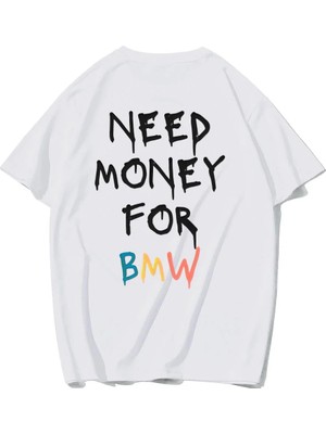 Brz Collection Unisex Oversize (Bmw Whıte) Need Money For Bmw T-Shirt (Beyaz)