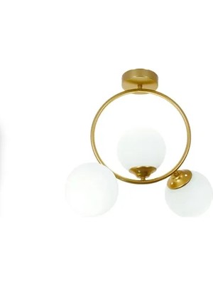 Vivense Dilek Eskitme Gold Üçlü Beyaz Camlı Avize