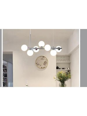 Vivense Ayten Silver Sıralı Yedili Avize, Krom Kasalı, Beyaz Camlı