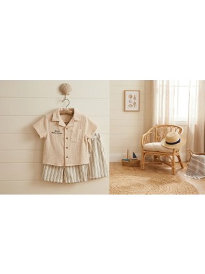 Tuffy Erkek Çocuk Müslin Gömlek Şort Takım Pamuklu Kısa Kollu Çizgili 2’li  Yazlık Bayramlık Takım
