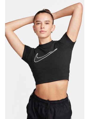 Nike Crop Womens Tshirt Kadın Günlük Crop Tişört Siyah