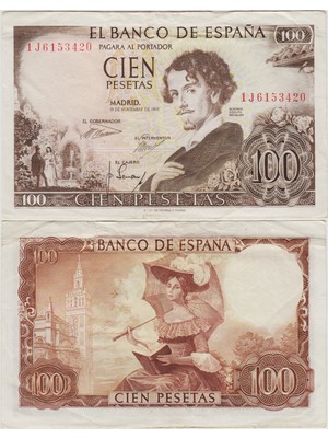 Banknoting Ispanya 100 Peseta 1965 Çok Çok Temiz.