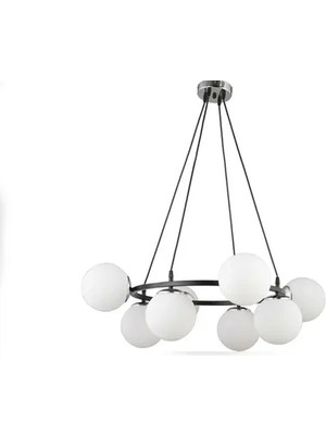 Vivense Buse Sekizli  Siyah Kasalı Krom Detaylı Avize, Beyaz Camlı