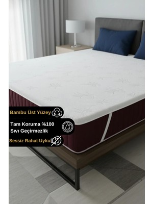 Senpai Safir Bambu Sıvı Su Geçirmez Tek Çift Kişilik Yatak Alezi Koruyucu Çarşaf Sessiz Ped Köşe Lastikli