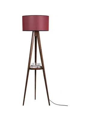 Vivense Sehpalı Silindir Tripod Lambader, Ceviz Ayak, Hasir Bordo