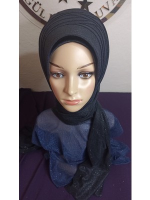 Simli Siyah Üçlü Geçiş Duvak,hazır Duvak,düğün,hazır Şal,hazır Türban,abiye Şal,sünnet,nişan,söz